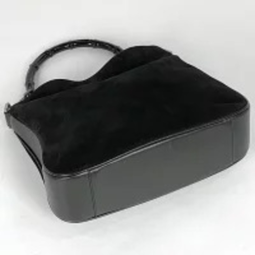 Gucci handbag suede Hobo bamboo wood handle black